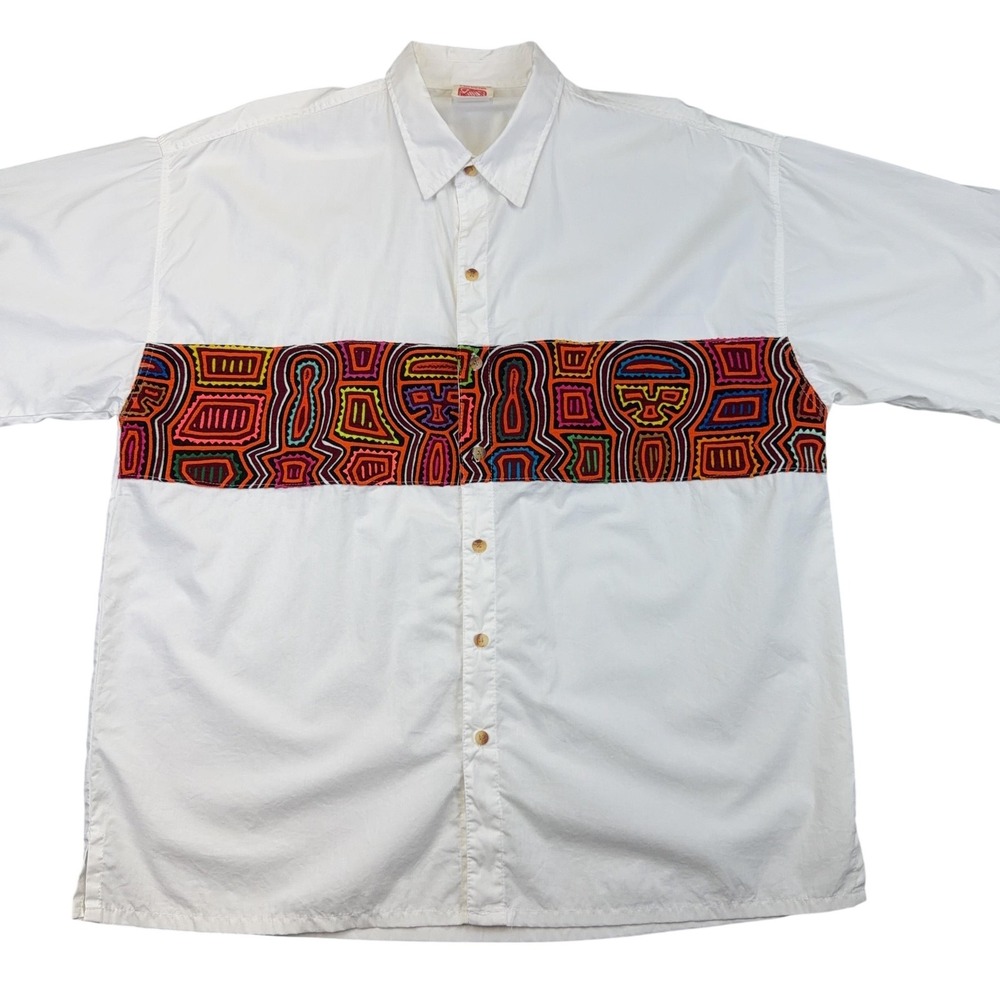 My Name Is Panama Shirt Mens XL White Embroidered Short Sleeve Button Up 542074